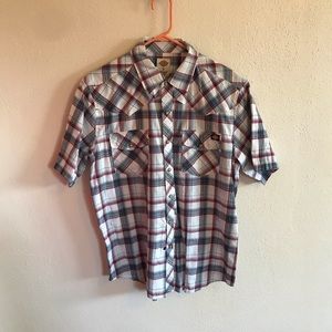 Men’s Dickies white/red/blue snap-down shirt